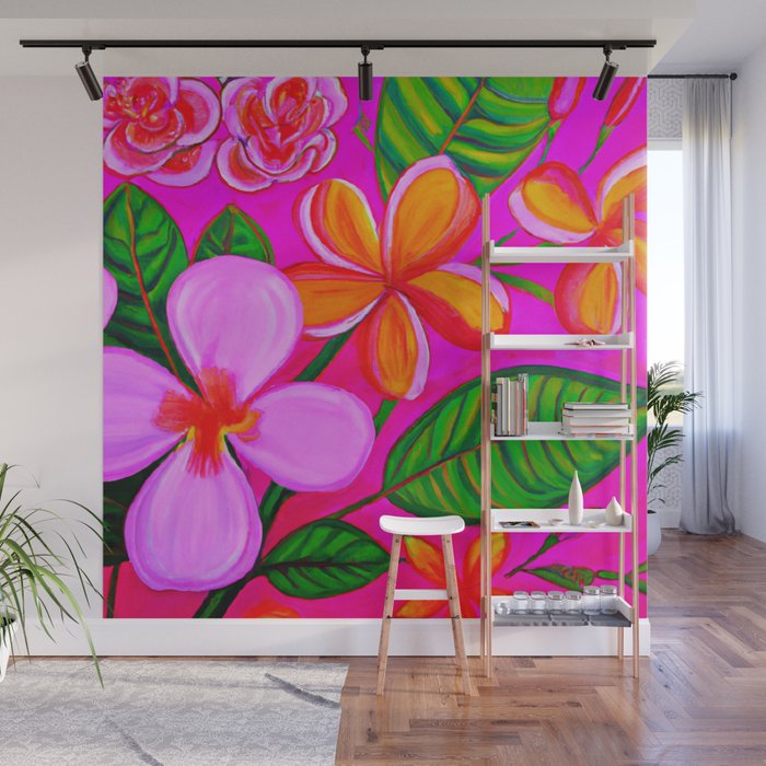 Tropical Plumeria and flora  Wall Mural Gallery Image 1
