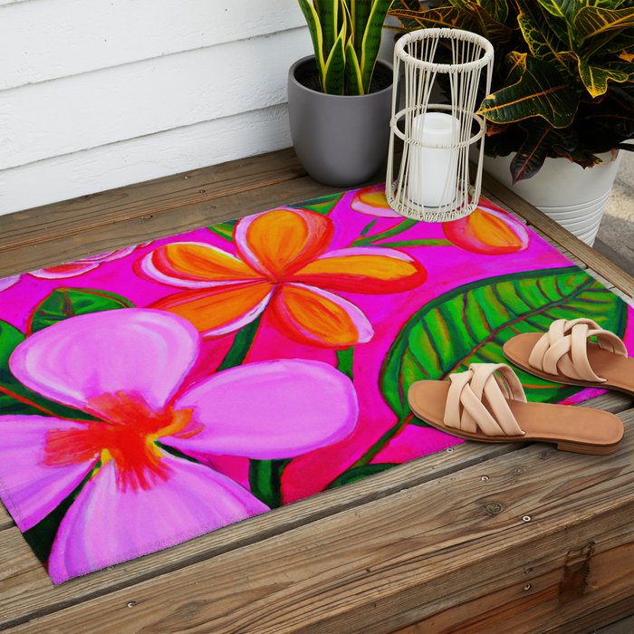 Tropical Plumeria and flora  Outdoor Rug Gallery Image 2