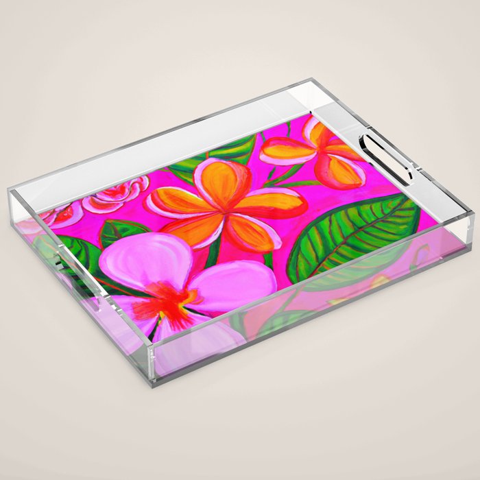 Tropical Plumeria and flora  Acrylic Tray Gallery Image 1