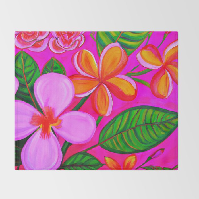 Tropical Plumeria and flora  Throw Blanket Gallery Image 2