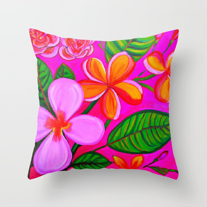 Tropical Plumeria and flora  Throw Pillow Gallery Image 1