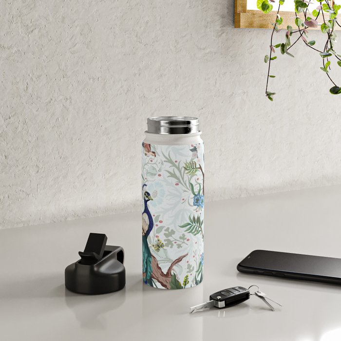 Chinoiserie Aqua Peacock Floral & William Morris Art Water Bottle Gallery Image 4