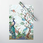 Chinoiserie Aqua Peacock Floral & William Morris Art Wrapping Paper Gallery Image 1