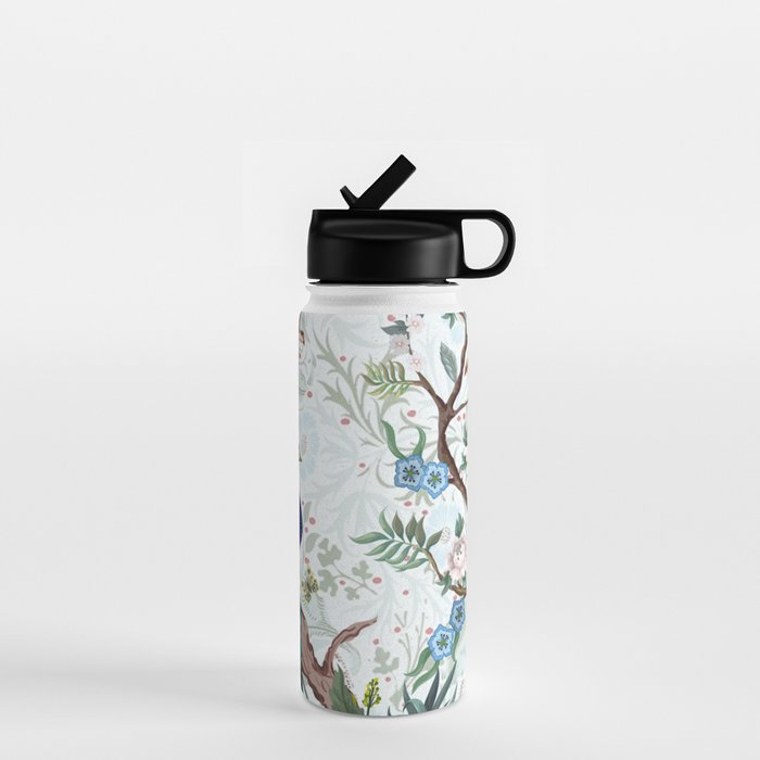 Chinoiserie Aqua Peacock Floral & William Morris Art Water Bottle Gallery Image 1