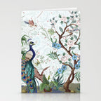 Chinoiserie Aqua Peacock Floral & William Morris Art Stationery Card Gallery Image 2