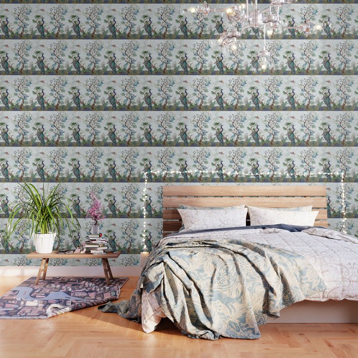 Chinoiserie Aqua Peacock Floral & William Morris Art Wallpaper Gallery Image 3