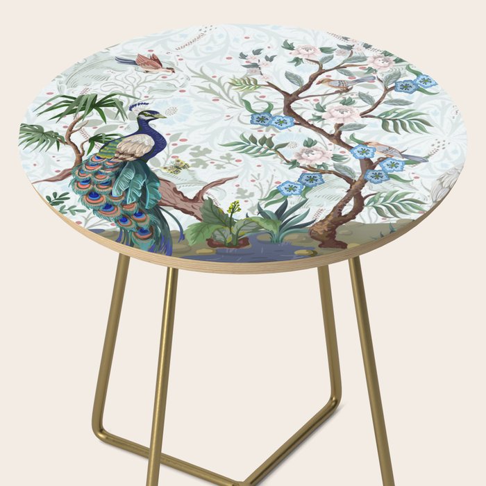 Chinoiserie Aqua Peacock Floral & William Morris Art Side Table Gallery Image 2