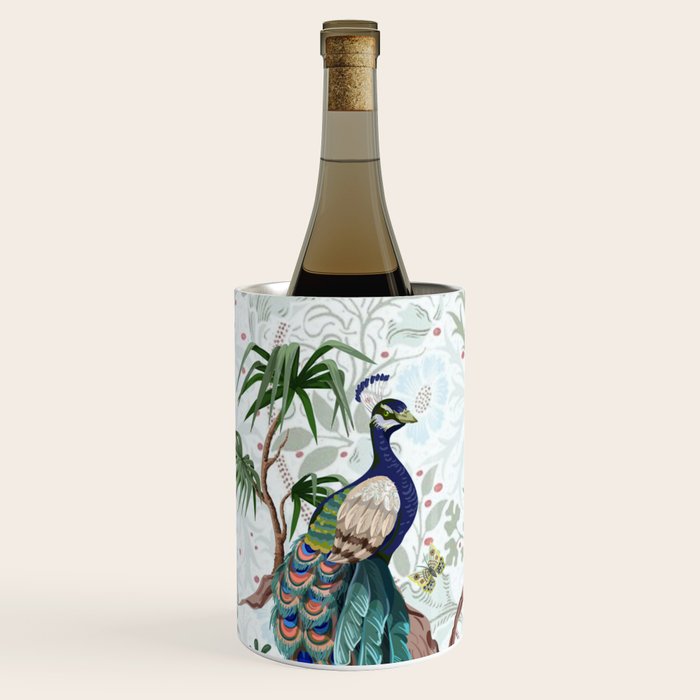 Chinoiserie Aqua Peacock Floral & William Morris Art Wine Chiller Gallery Image 2