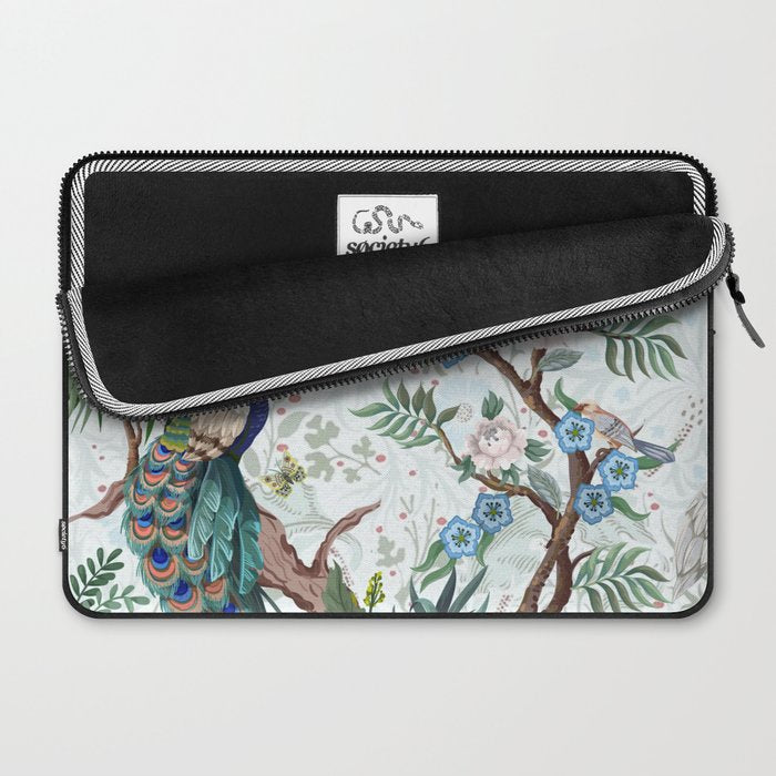 Chinoiserie Aqua Peacock Floral & William Morris Art Laptop Sleeve Gallery Image 2