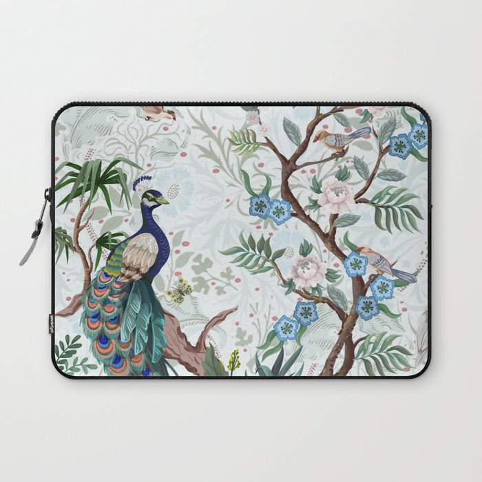 Chinoiserie Aqua Peacock Floral & William Morris Art Laptop Sleeve Gallery Image 1