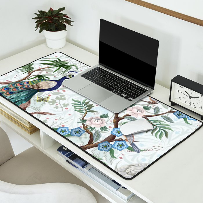 Chinoiserie Aqua Peacock Floral & William Morris Art Desk Mat Gallery Image 2