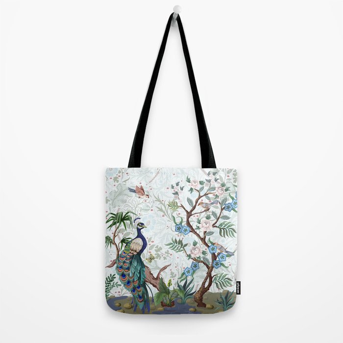 Chinoiserie Aqua Peacock Floral & William Morris Art Tote Bag Gallery Image 2