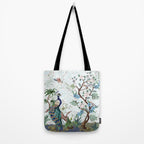 Chinoiserie Aqua Peacock Floral & William Morris Art Tote Bag Gallery Image 2