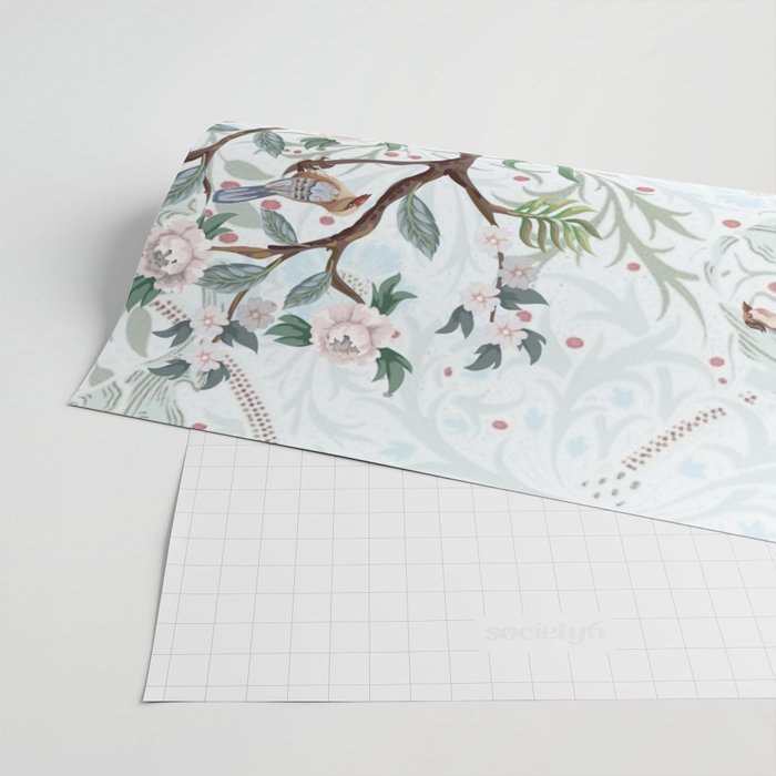 Chinoiserie Aqua Peacock Floral & William Morris Art Wrapping Paper Gallery Image 2