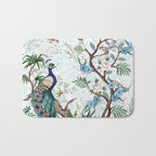 Chinoiserie Aqua Peacock Floral & William Morris Art Bath Mat Gallery Image 1