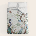 Chinoiserie Aqua Peacock Floral & William Morris Art Duvet Cover Gallery Image 6
