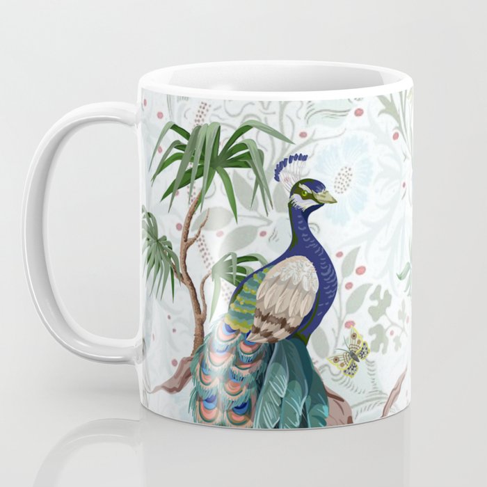 Chinoiserie Aqua Peacock Floral & William Morris Art Coffee Mug Gallery Image 3