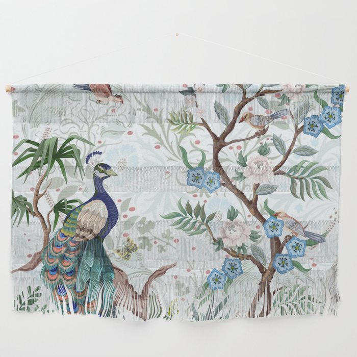 Chinoiserie Aqua Peacock Floral & William Morris Art Wall Hanging Gallery Image 1
