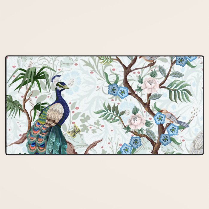 Chinoiserie Aqua Peacock Floral & William Morris Art Desk Mat Gallery Image 3