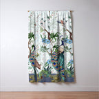 Chinoiserie Aqua Peacock Floral & William Morris Art Window Curtain Gallery Image 3