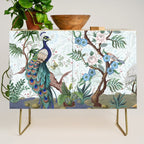 Chinoiserie Aqua Peacock Floral & William Morris Art Credenza Gallery Image 1