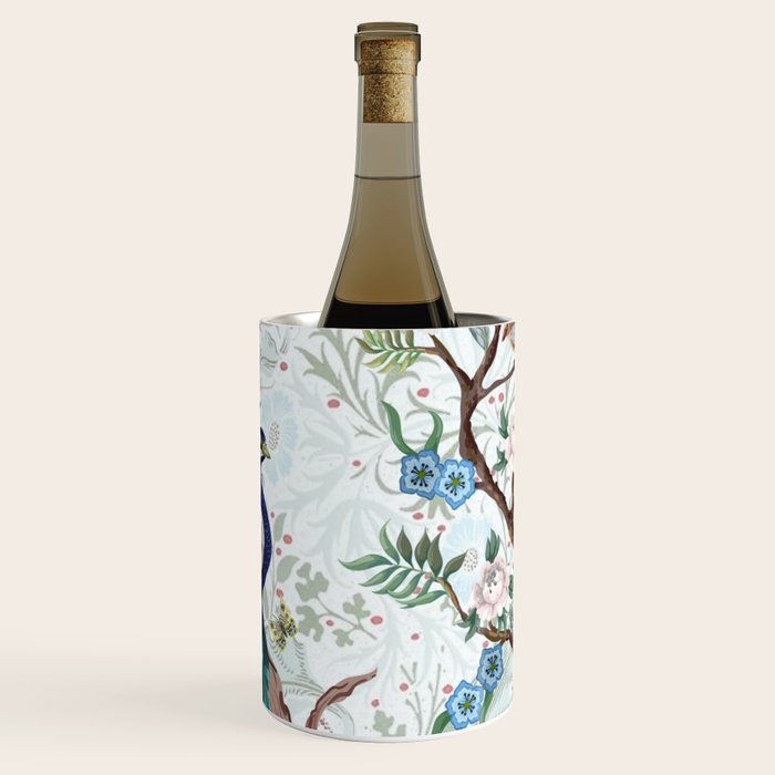 Chinoiserie Aqua Peacock Floral & William Morris Art Wine Chiller Gallery Image 1