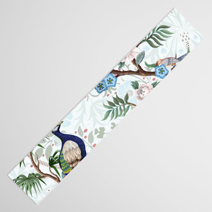 Chinoiserie Aqua Peacock Floral & William Morris Art Table Runner Gallery Image 3