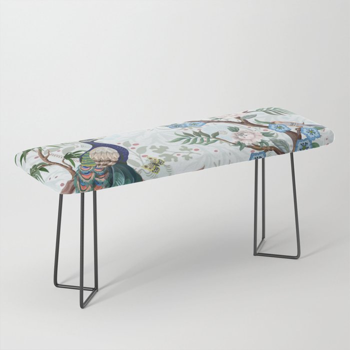 Chinoiserie Aqua Peacock Floral & William Morris Art Bench Gallery Image 1