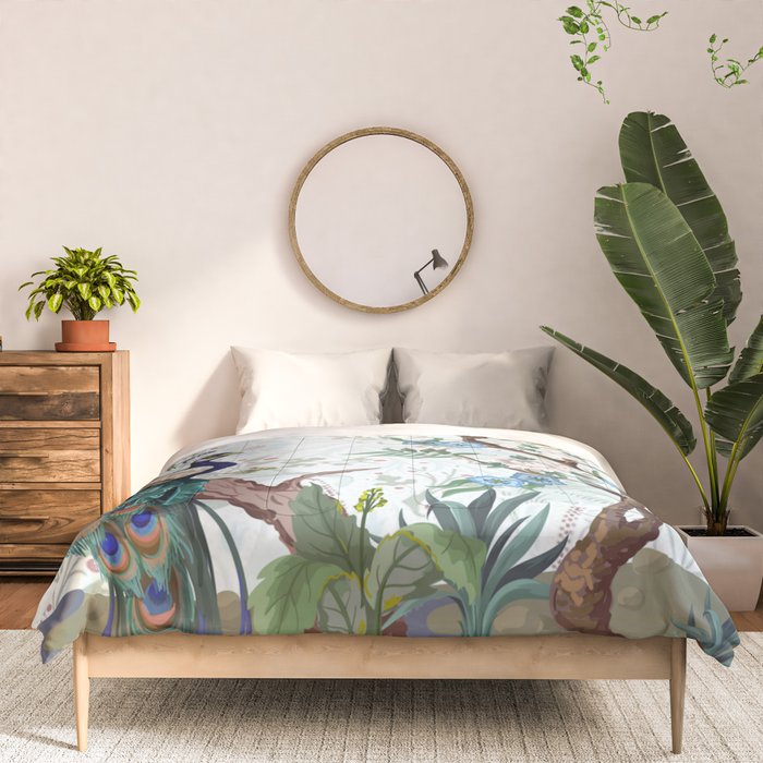 Chinoiserie Aqua Peacock Floral & William Morris Art Comforter Gallery Image 3