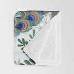 Chinoiserie Aqua Peacock Floral & William Morris Art Throw Blanket Gallery Image 3