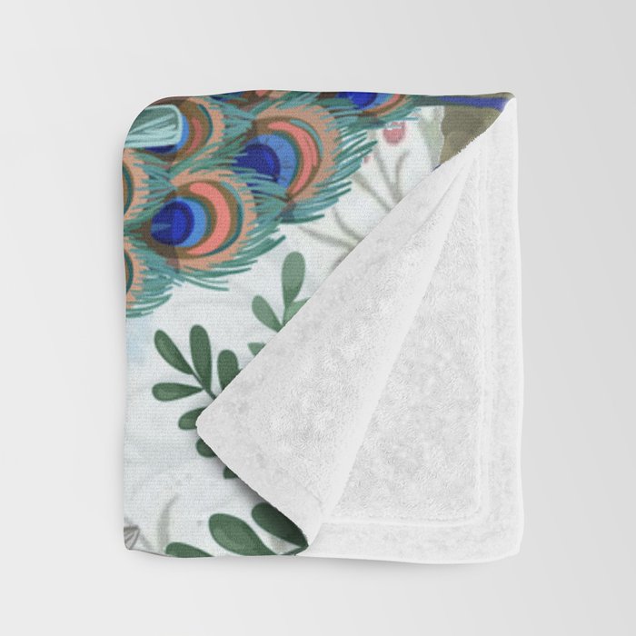 Chinoiserie Aqua Peacock Floral & William Morris Art Throw Blanket Gallery Image 3