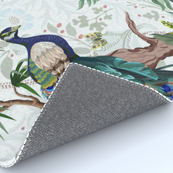Chinoiserie Aqua Peacock Floral & William Morris Art Rug Gallery Image 4