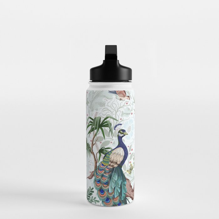 Chinoiserie Aqua Peacock Floral & William Morris Art Water Bottle Gallery Image 3