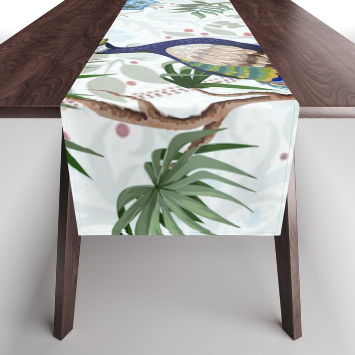 Chinoiserie Aqua Peacock Floral & William Morris Art Table Runner Gallery Image 1