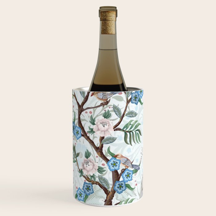 Chinoiserie Aqua Peacock Floral & William Morris Art Wine Chiller Gallery Image 3