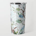 Chinoiserie Aqua Peacock Floral & William Morris Art Travel Mug Gallery Image 1