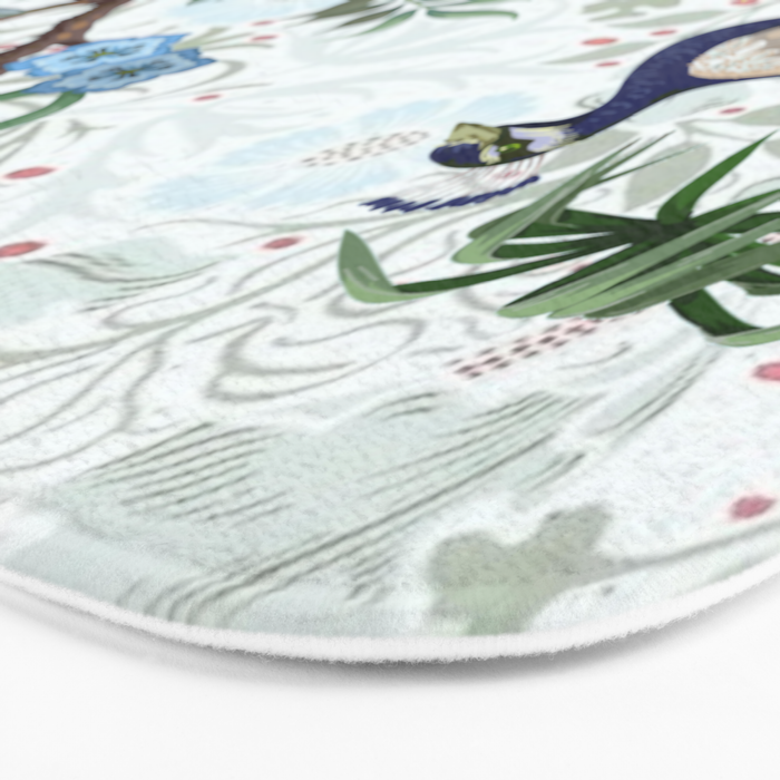 Chinoiserie Aqua Peacock Floral & William Morris Art Bath Mat Gallery Image 3