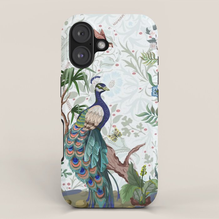 Chinoiserie Aqua Peacock Floral & William Morris Art iPhone Case Gallery Image 1