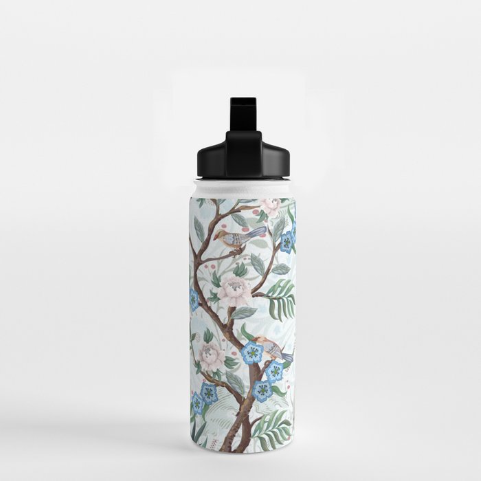 Chinoiserie Aqua Peacock Floral & William Morris Art Water Bottle Gallery Image 2