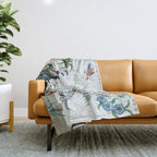 Chinoiserie Aqua Peacock Floral & William Morris Art Throw Blanket Gallery Image 1