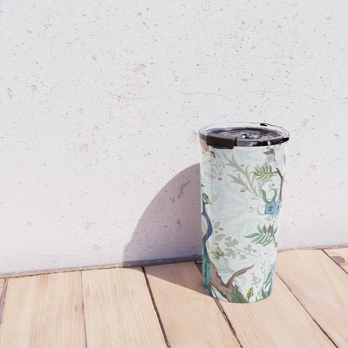 Chinoiserie Aqua Peacock Floral & William Morris Art Travel Mug Gallery Image 4