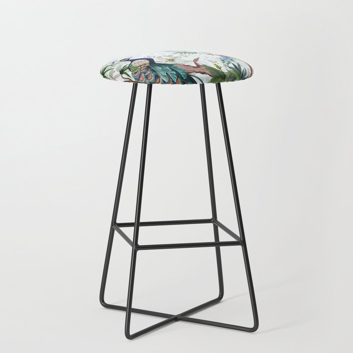 Chinoiserie Aqua Peacock Floral & William Morris Art Stool Gallery Image 1