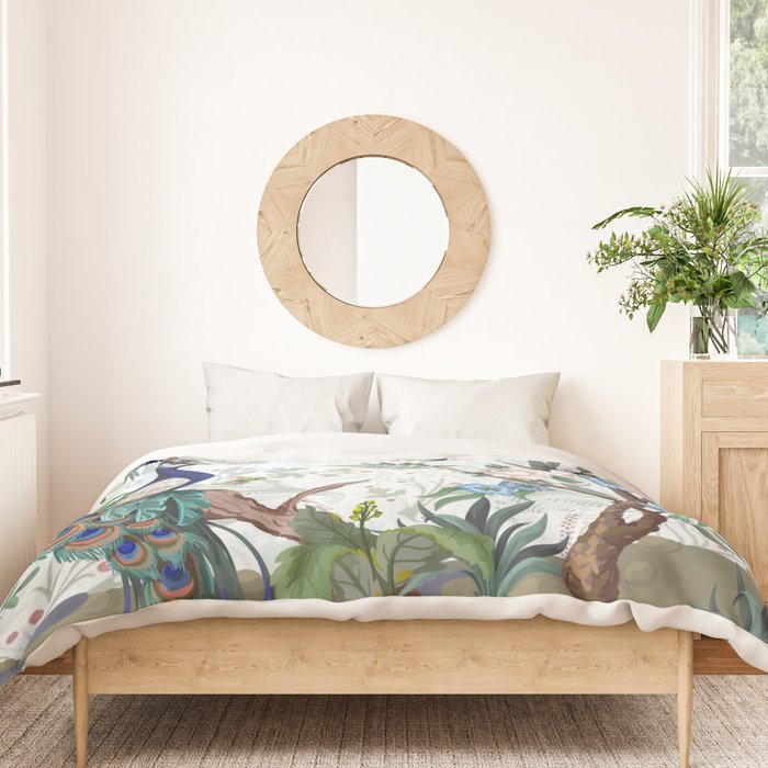 Chinoiserie Aqua Peacock Floral & William Morris Art Duvet Cover Gallery Image 3