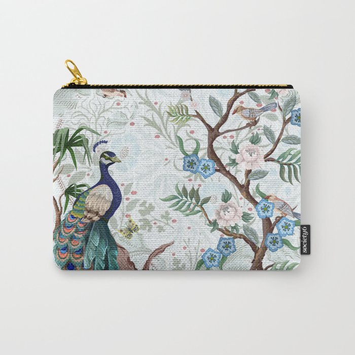 Chinoiserie Aqua Peacock Floral & William Morris Art Carry All Pouch Gallery Image 1