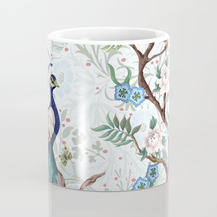 Chinoiserie Aqua Peacock Floral & William Morris Art Coffee Mug Gallery Image 4