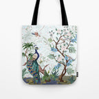 Chinoiserie Aqua Peacock Floral & William Morris Art Tote Bag Gallery Image 1