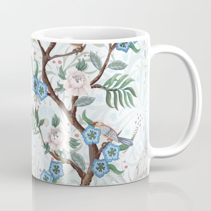 Chinoiserie Aqua Peacock Floral & William Morris Art Coffee Mug Gallery Image 1