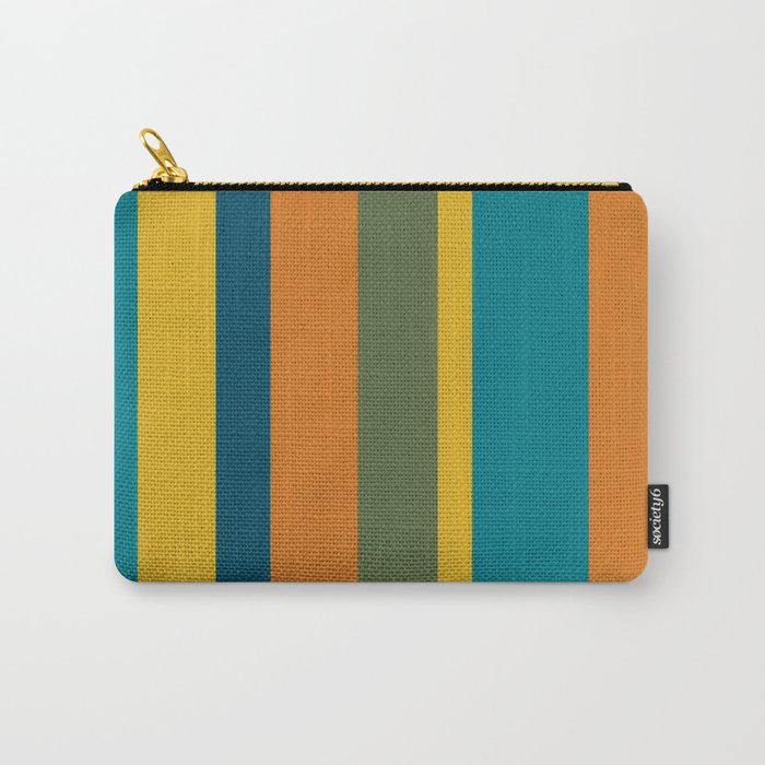 Vertical Stripe Pattern in Moroccan Teal Blue Orange Green Mustard Carry All Pouch Gallery Image 1