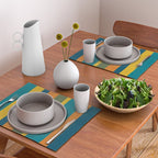 Vertical Stripe Pattern in Moroccan Teal Blue Orange Green Mustard Placemat Gallery Image 2
