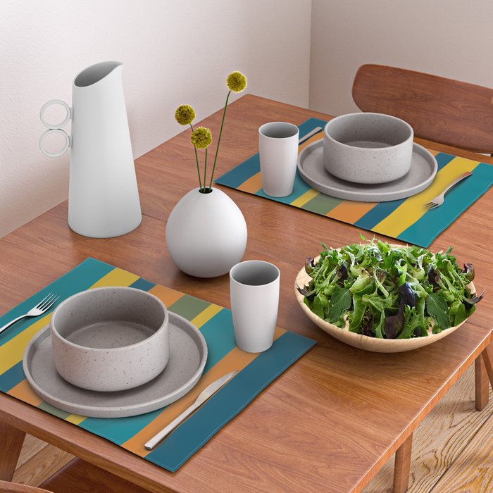 Vertical Stripe Pattern in Moroccan Teal Blue Orange Green Mustard Placemat Gallery Image 2